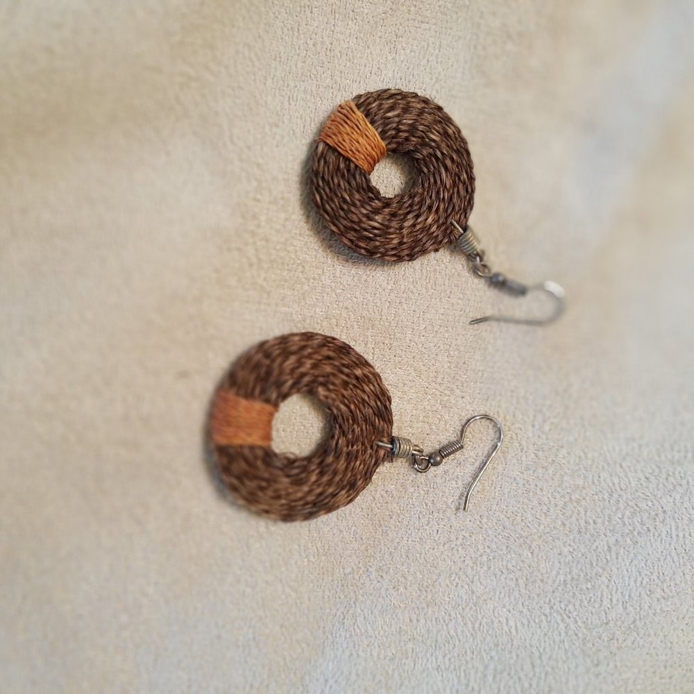 Brown woven basket earrings